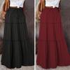 Femmes taille haute ceinture élastique Maxi jupe couleur unie a-ligne couleur unie à volants couture fête de vacances jupe longue Streetwear