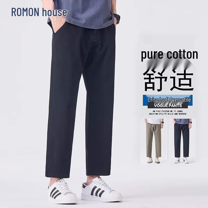 ROMON Men s 100% Cotton Loose Straight Cropped Casual Pants 28