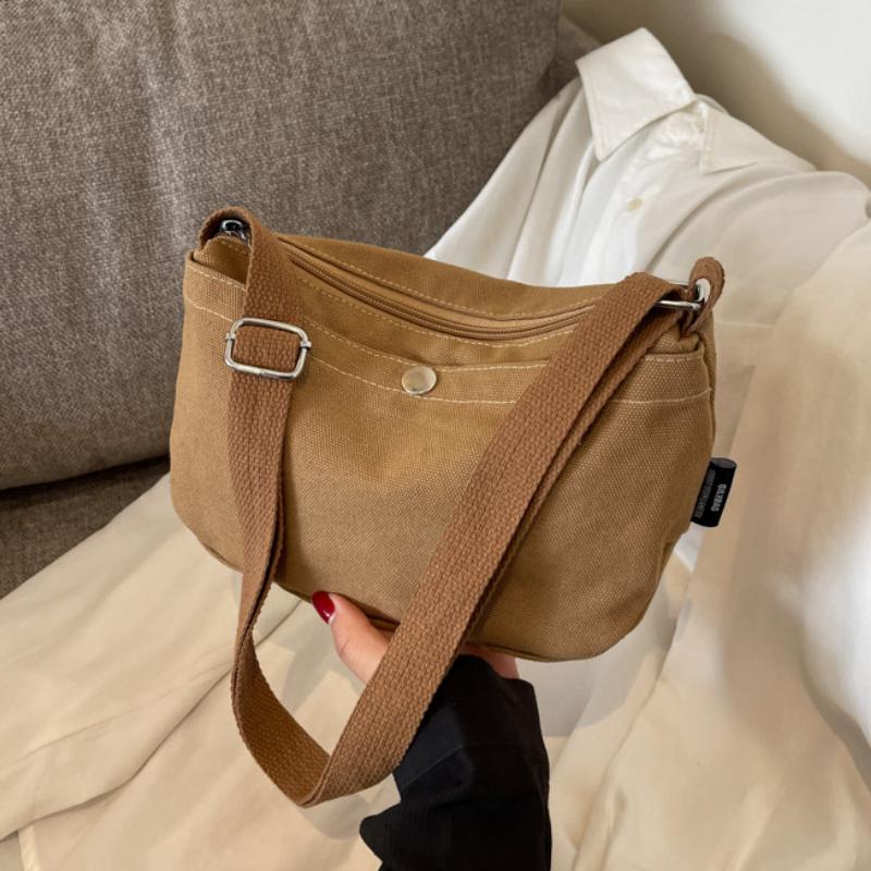 Casual Small Canvas Shoulder Bags for Women Simple Solid Color Ladies Crossbody Bag Outdoor Portable Female Mobile Phe Purse
