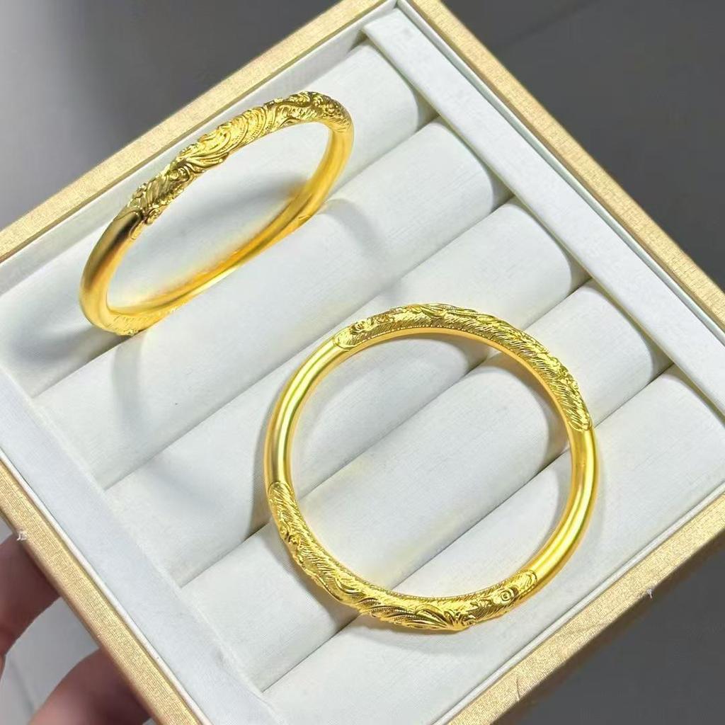 Vietnam Sand Gold Double-Sided Dragon & Phoenix Bangle - Chinese National Tide Style, Imitation Gold.