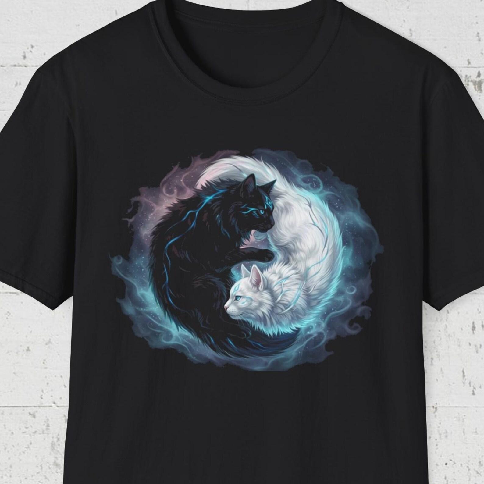 Yin Yang CaT shirt, Black White Cat Tee, Mystic Cat T shirt, Cosmic CaT shirt, Moon Energy Cat Tee, Cat Lover Shirt L