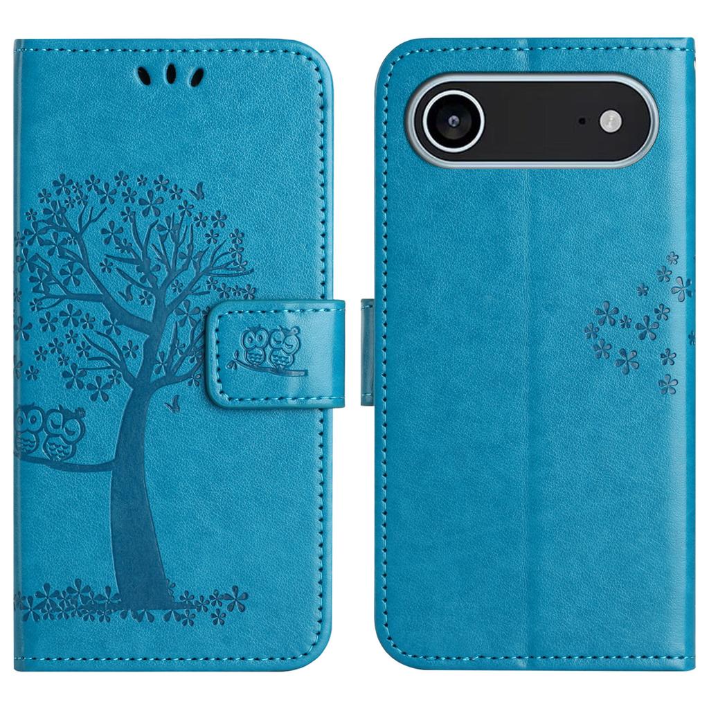 For iPhone 17 Air Case PU Leather Owl Tree Imprinted Wallet Phone Cover with Strap