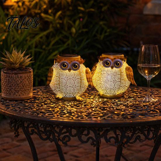 Metal Owl Solar Light, Outdoor Solar Owl Lantern, Waterproof Solar Powered Garden Light, Hanging Floral Owl Lantern for Patio Yard Porch