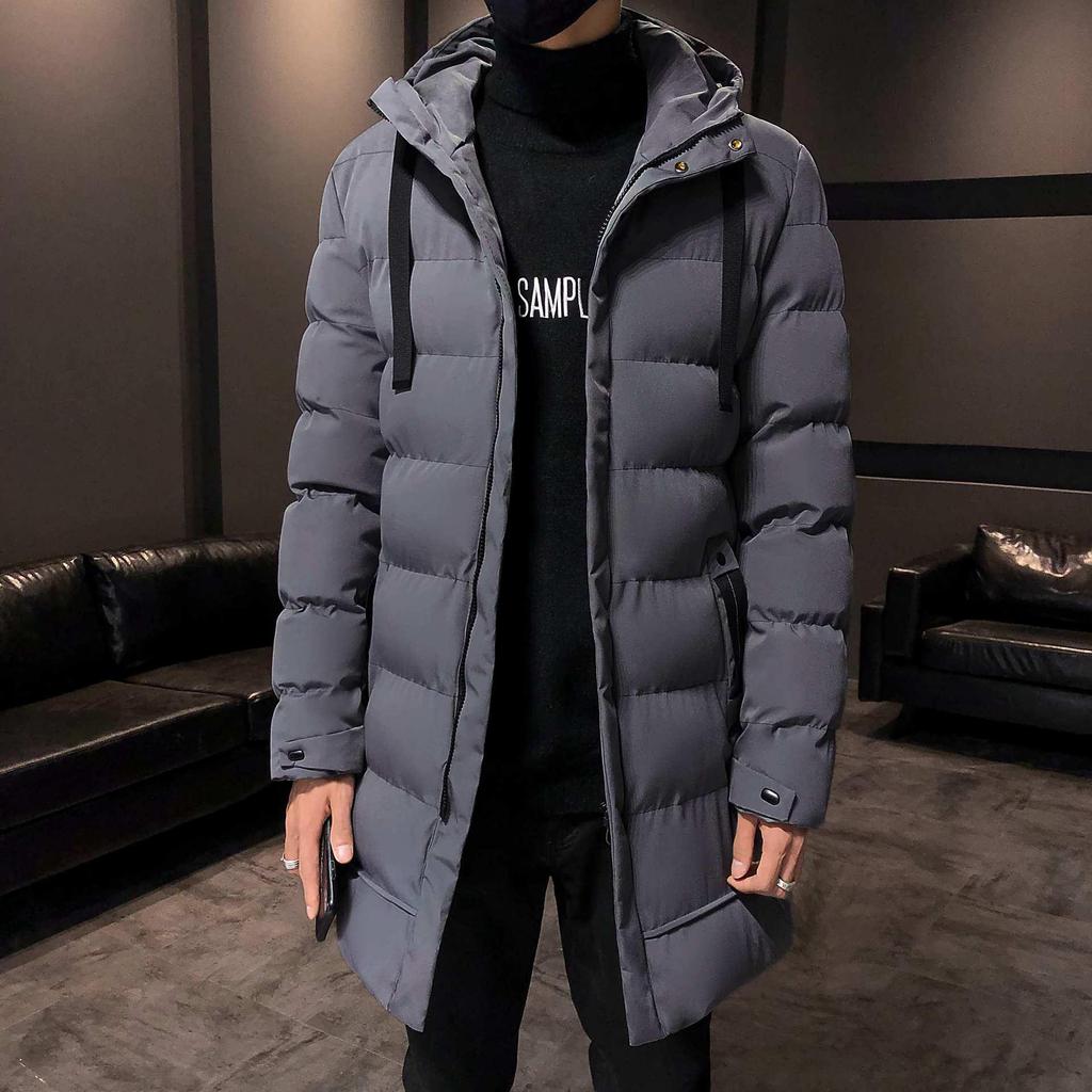 Herren Winterjacke mit Kapuze im koreanischen Stil aus Baumwolle - Dick, Mittellang, Trendige Oberbekleidung