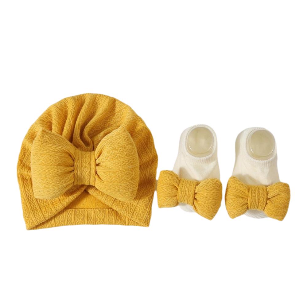

3Pcs/Set Bow Baby Hat Socks Set Cotton Newborn Turban Hat Soft Baby Fetal Cap Autumn жовтий