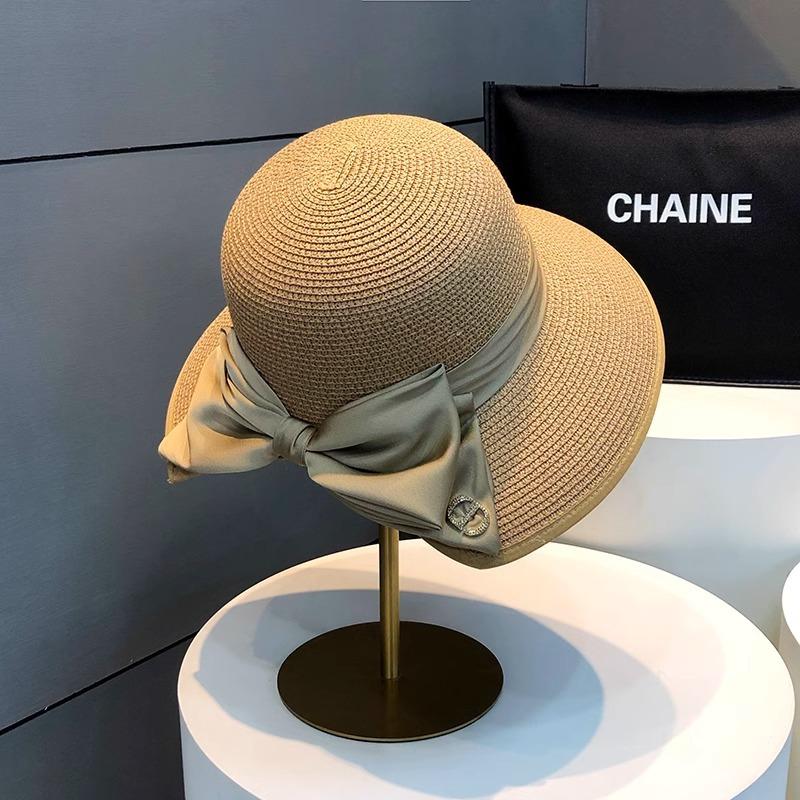

Premium temperament straw hat bow sun hat travel seaside vacation sun protection big eaves straw beach hat Adjustable хакі