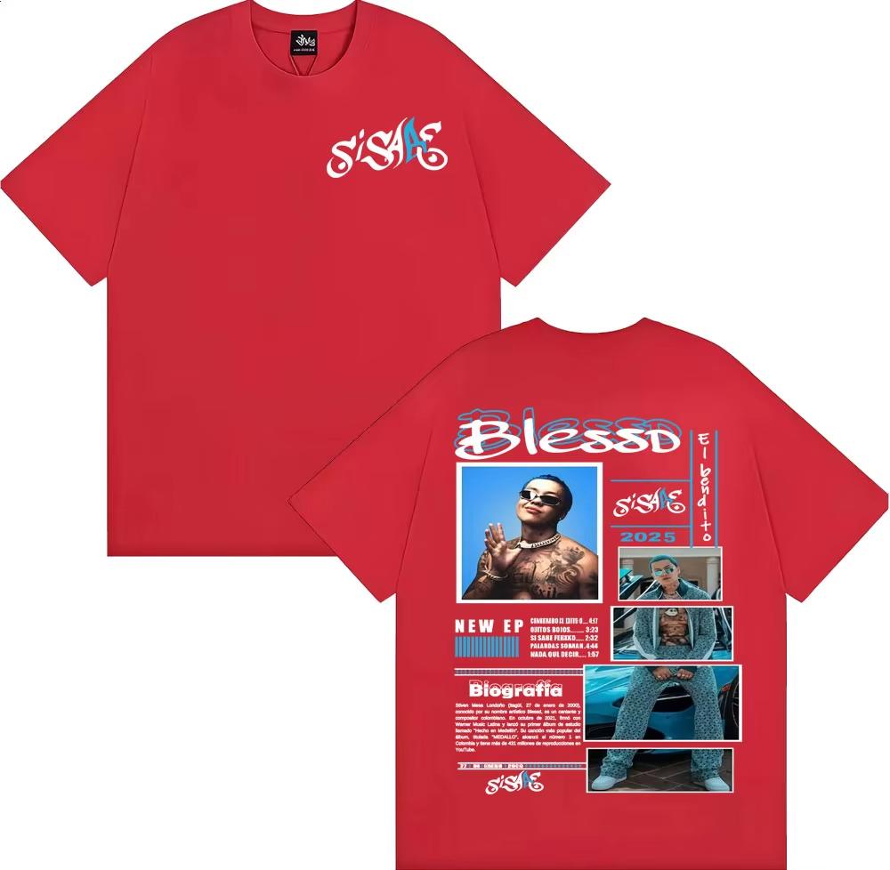 Rapper Blessd Si Sabe Album Tour Merch T Shirts for Men Fashion Vintage Hip Hop Tshirt Male 2026 Springsummer Short Sleeve Top