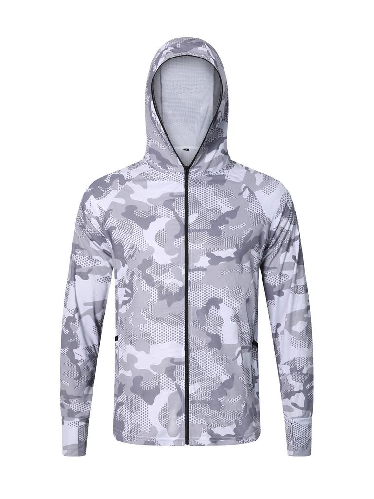 Men's Camouflage Sun Protection Hooded Fishing Jacket - Breathable, Long Sleeve, Anti-Mosquito.