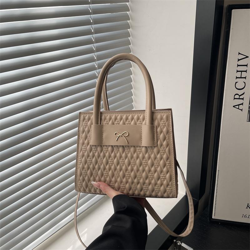 French Bow Pu Square Shoulder Bags for Women Simple Solid Color Ladies Crossbody Bag Versatile Portable Female Handbags Purse
