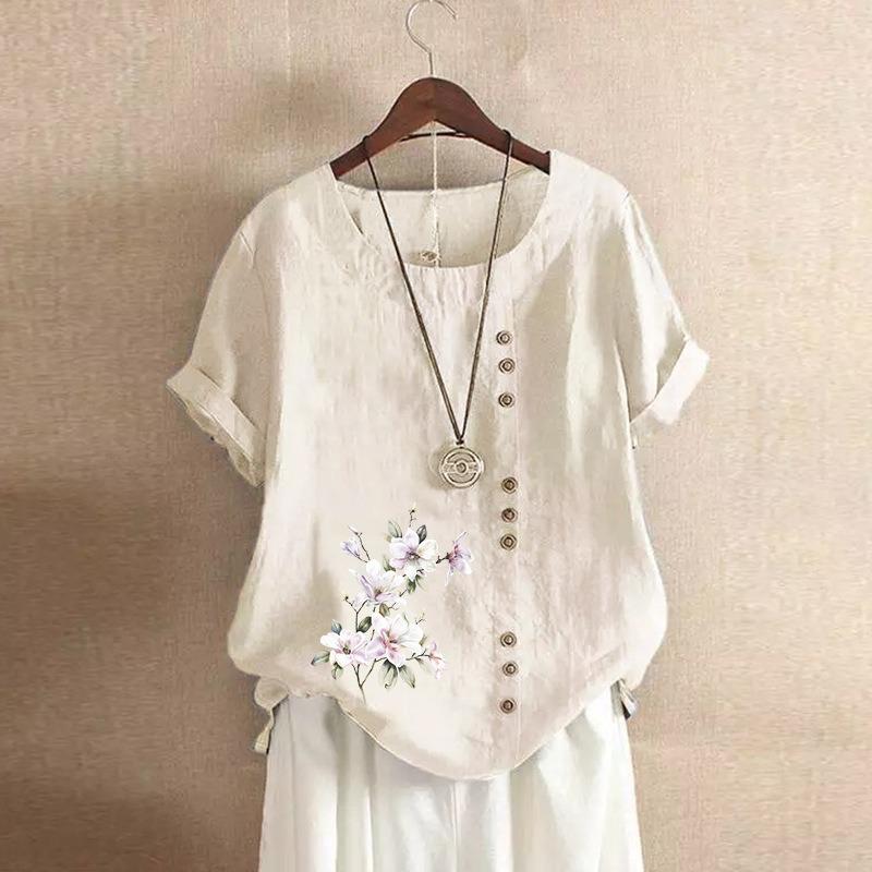 JPNTKY Women's Fashion Casual Short Sleeve O-Neck Blouses & Shirts