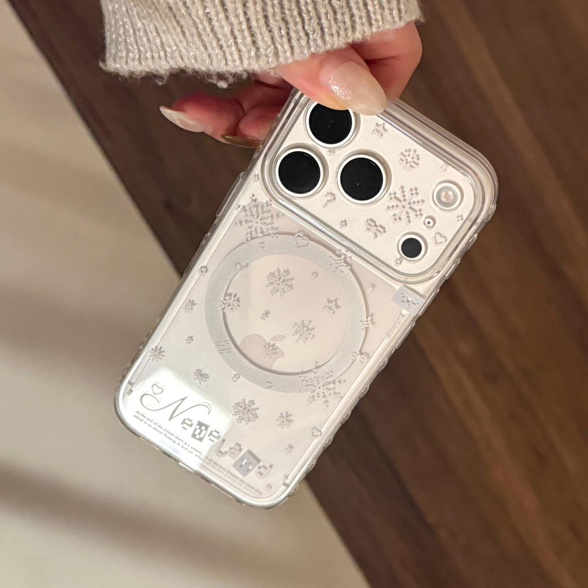 Glitter Snowman Magnetic Stand for iPhone Pro Max Transparent Mirror Case 13/14