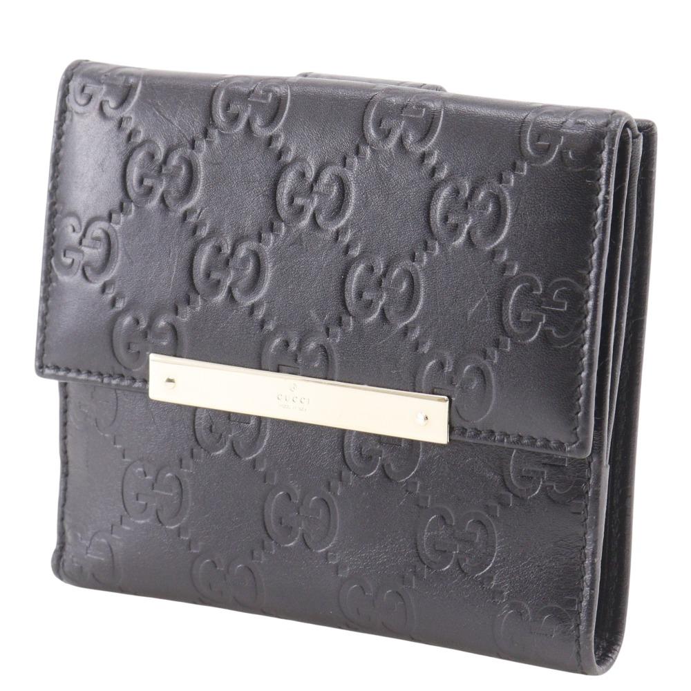 Gucci GG Bi-Fold Wallet 112664 Black Sima Leather Women Used