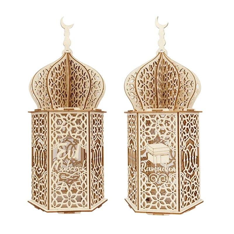 Ramadan LED Lamp Wooden Eid Mubarak Moon LED Light Muslim Islam Decorative Light Lantern For Home Decoration