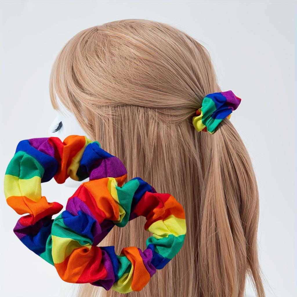 2pcs Pride Month Rainbow Scrunchies, Jumbo 4 Inch Velvet for Thick Hair, Festival Gift & Pride Accessories