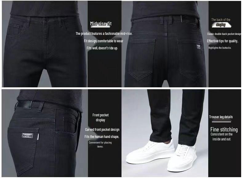 2024 Grey Slim Straight Men's Stretch Jeans - Trendy Spring/Autumn Casual Pants