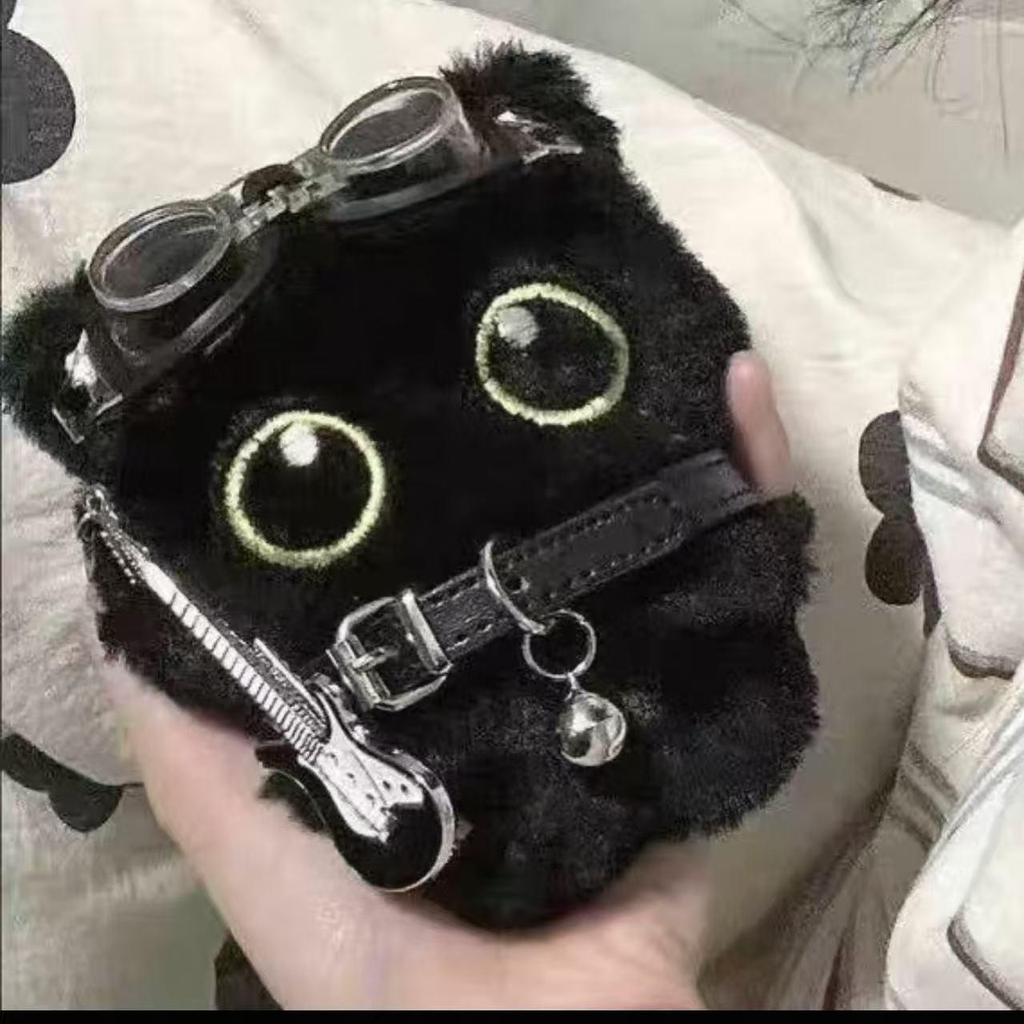 Χαριτωτή Μαύρη Γάτα Βελούδινη Κούκλα Μπρελόκ Κρεμαστό