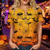 Women's Casual Halloween Print V Neck Short Sleeve Button Detail Three Quarter Sleeve T Shirt Top Lightweight Comfortable Fit
