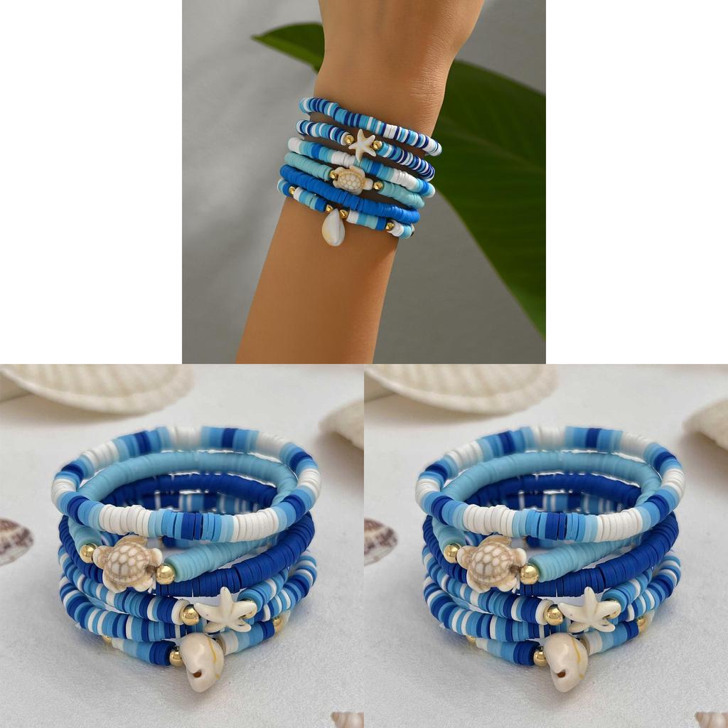 Bohemian Ocean Style Handmade Soft Clay Bracelet With Shell Beads For Summer Travel Gift