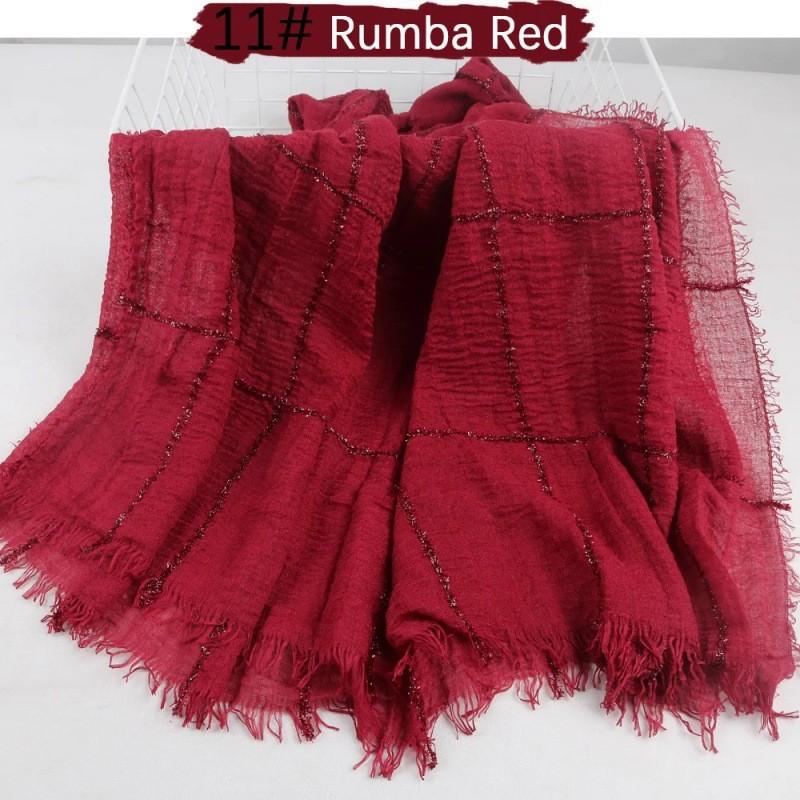 Long Cotton Linen Scarf With Metallic Silver Thread For Spring Fashion Womens Wear красный