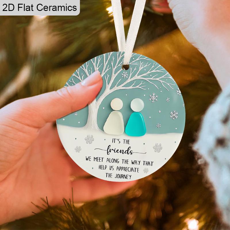 Freundschaft Keramik Anhänger Schmuckstück, Elfenbeinfarbene Kordel Design mit Schachtel, Andenken für beste Freunde, Weihnachtsbaum Dekoration, Ideales Weihnachtsgeschenk Geburtstagsgeschenk