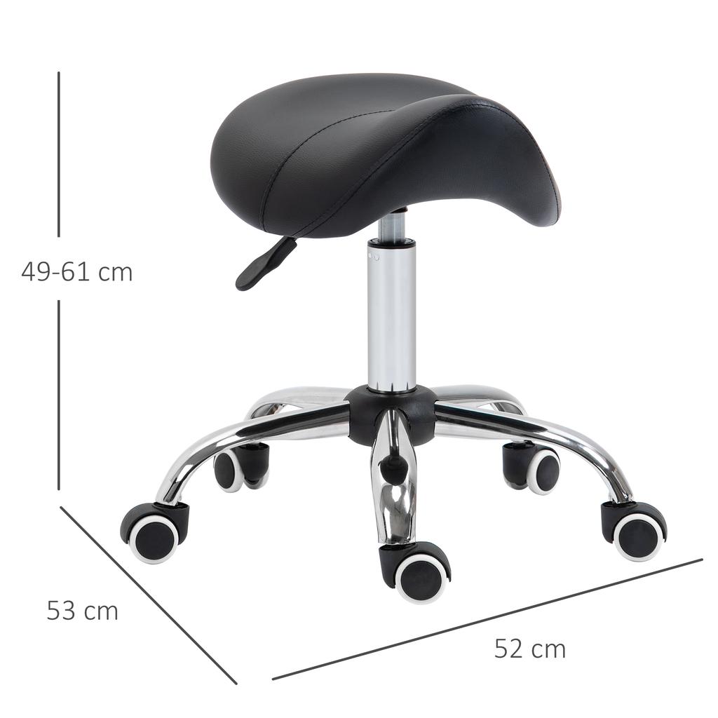 Cosmetic Stool 360 degrees Rotate Height Adjustable Salon Massage Spa Chair Hydraulic Rolling Faux Leather Saddle Stool Mobility, Black