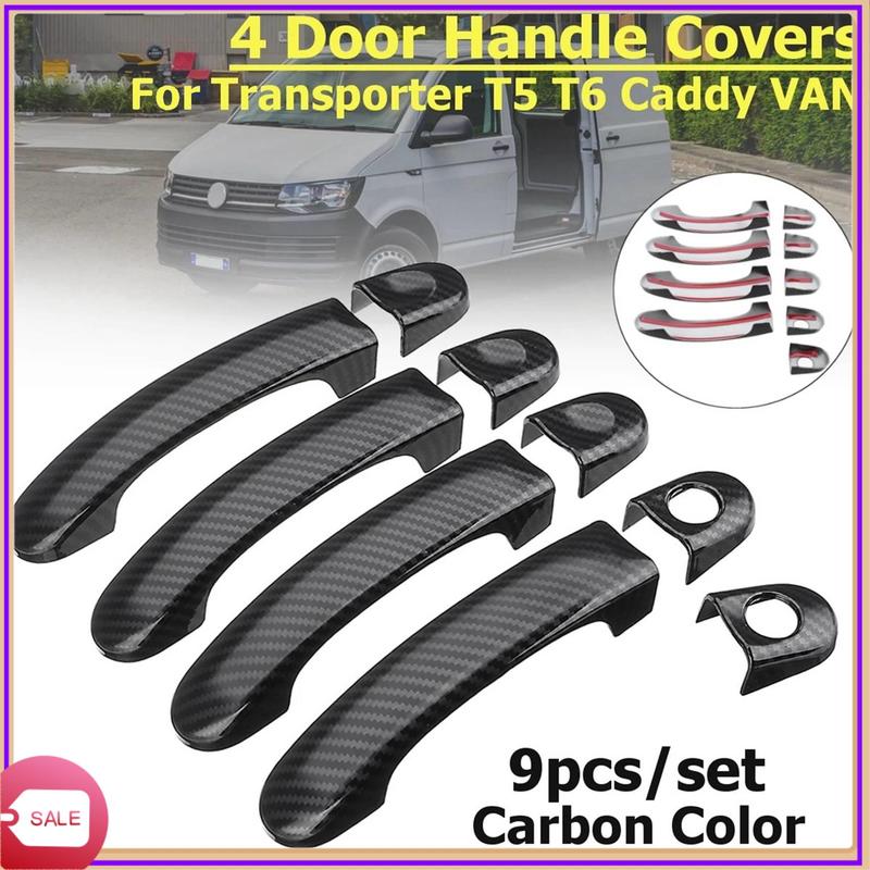 Prominent 9Pcs Set ABS Chrome Door Handle Covers Trim For TRANSPORTER T5 T6 CADDY VAN 2003-2015 Carbon Fiber Style