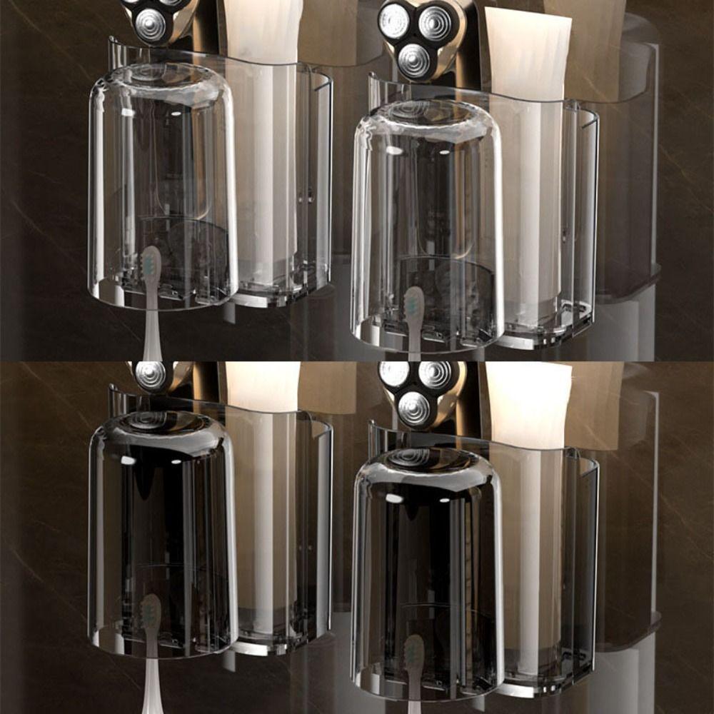 2pcs Wall Mounted Toothbrush Holder PET Mouthwash Cup Rack  Bathroom Accessories