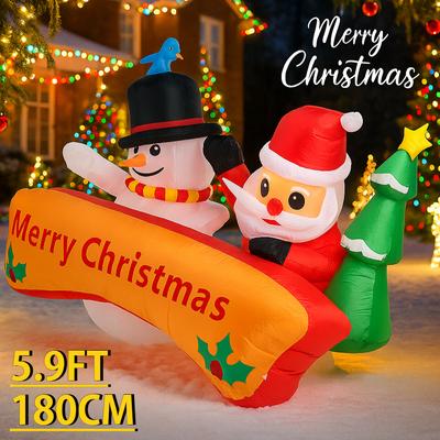 5,91FT LED-Licht Weihnachts-Aufblasspielzeug Hofdekorationen Schneemann Weihnachtsmann Banner Weihnachten Zubehör Ornamente Feiertag Hausdekor