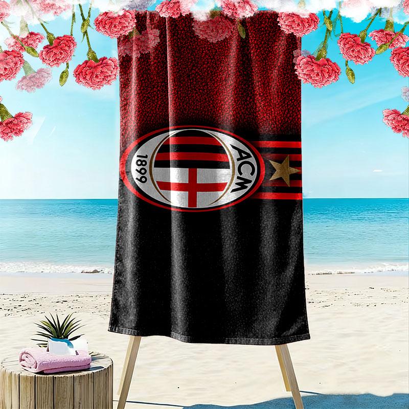 מגבת חוף עם הדפס לוגו AC Milan, מגבת גדולה רכה מתייבשת במהירות לקמפינג חוף שחייה