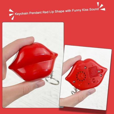 Keychain Pendant Red Lip Shape Smooth Stainless Portable Funny Kiss Sound Battery-operated Keyring Bag Decoration Pendant Stree Relief Toy