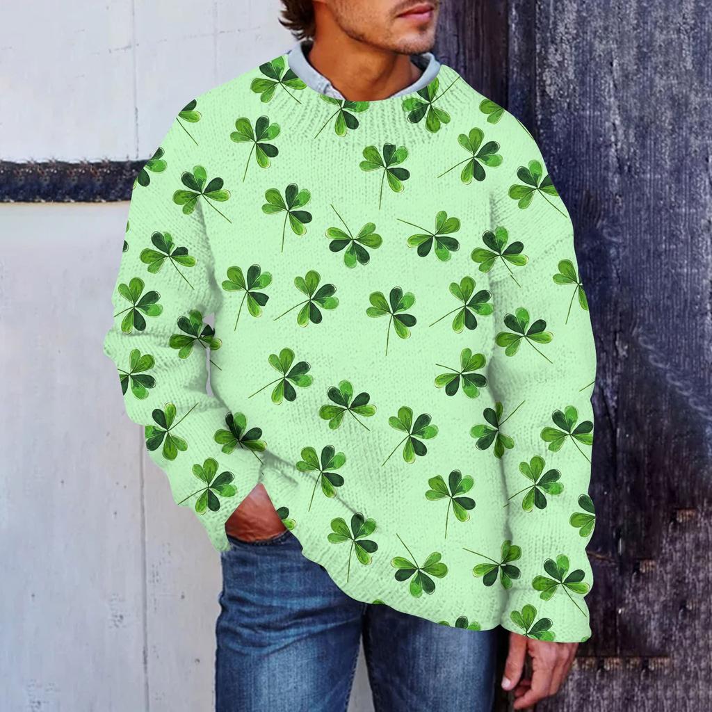 Herre Print Falsk Genser, Rundhalset Sweatshirt, Løs Langermet Topp