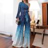 Tuta da donna monospalla con paillettes a gamba larga, vita con cintura, cut-out, tinta unita, outfit da sera