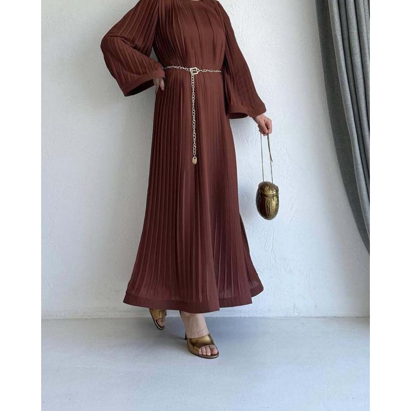 2025 Sommer Europäisches & Amerikanisches Muslimisches Falten-Locker-Einfarbiges Modekleid