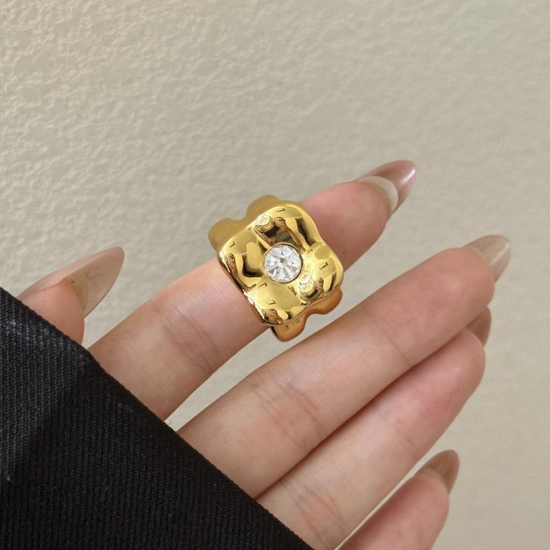 

[HF][LA]1Pc Gold And White Contrast Glaze Tulip Flower Ring INS High-end Square Women Finger Ring Jewelry Gifts