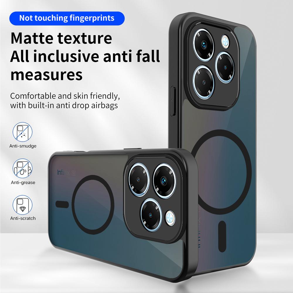 KEYSION Magnetic Phone Case for for Infinix Smart 8 Soft Silicone+PC Matte Translucent Shockproof Back Cover for Infinix Hot 40i
