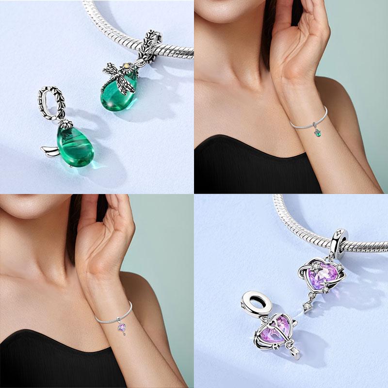 Copper Pink Planet Jade Dragonfly Charms Golden Bee Hugs Heart Beads Pendant Fit Original Bracelet Diy Jewelry