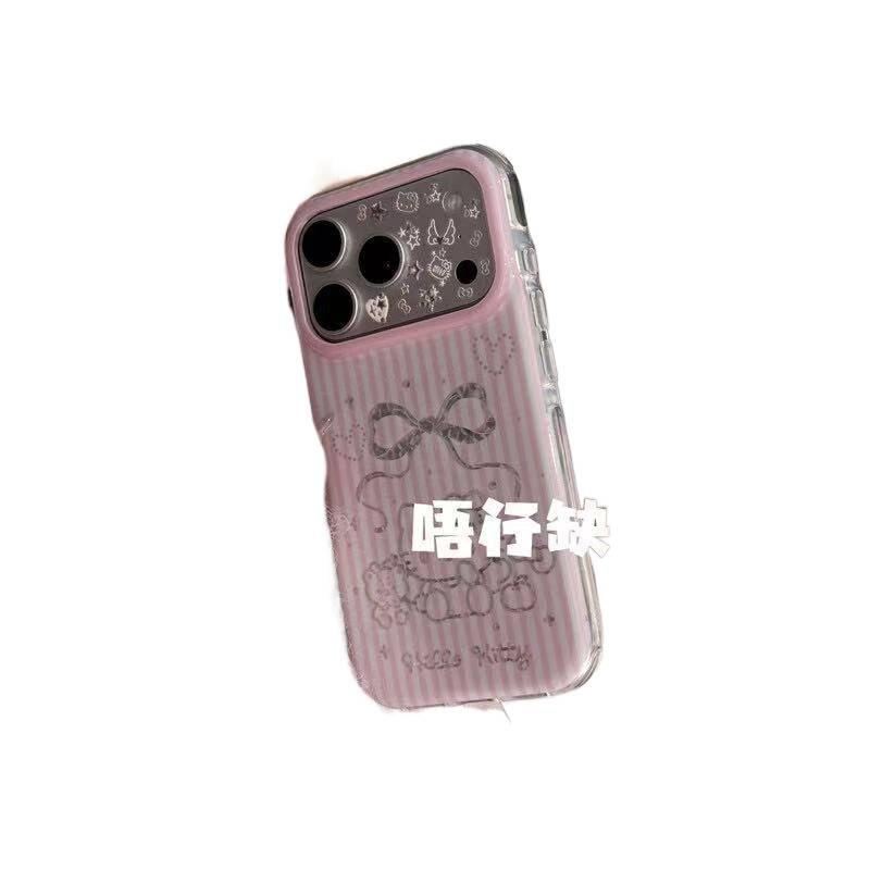 Cute Vermicelli Pattern Bow Bear Cat Round Edge Double Layer Apple Suitable for 17promax/16/15 Mobile Phone Case