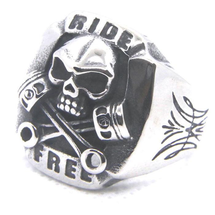 Drop Ship Ride Free Skull Ring 316L Stainless Steel Spanner Biker Skull Ring