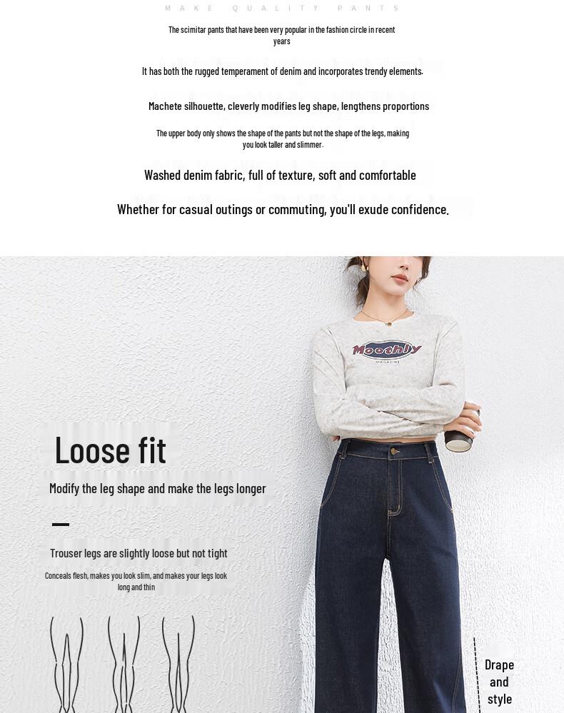 Fanzhen Women's High-Waist Wide-Leg Jeans