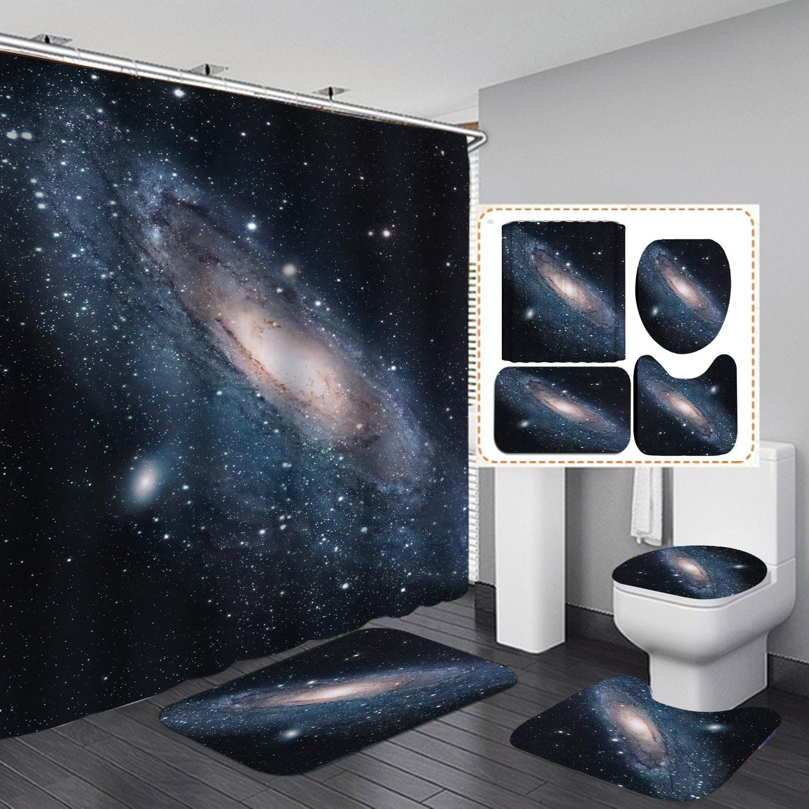 

4 шт., наборы занавесок для душа серии «Звездное небо, луна, звезды» для ванной комнаты, нескользящие коврики для ванной комнаты, крышка для унитаза, коврик для ванной 4Pcs