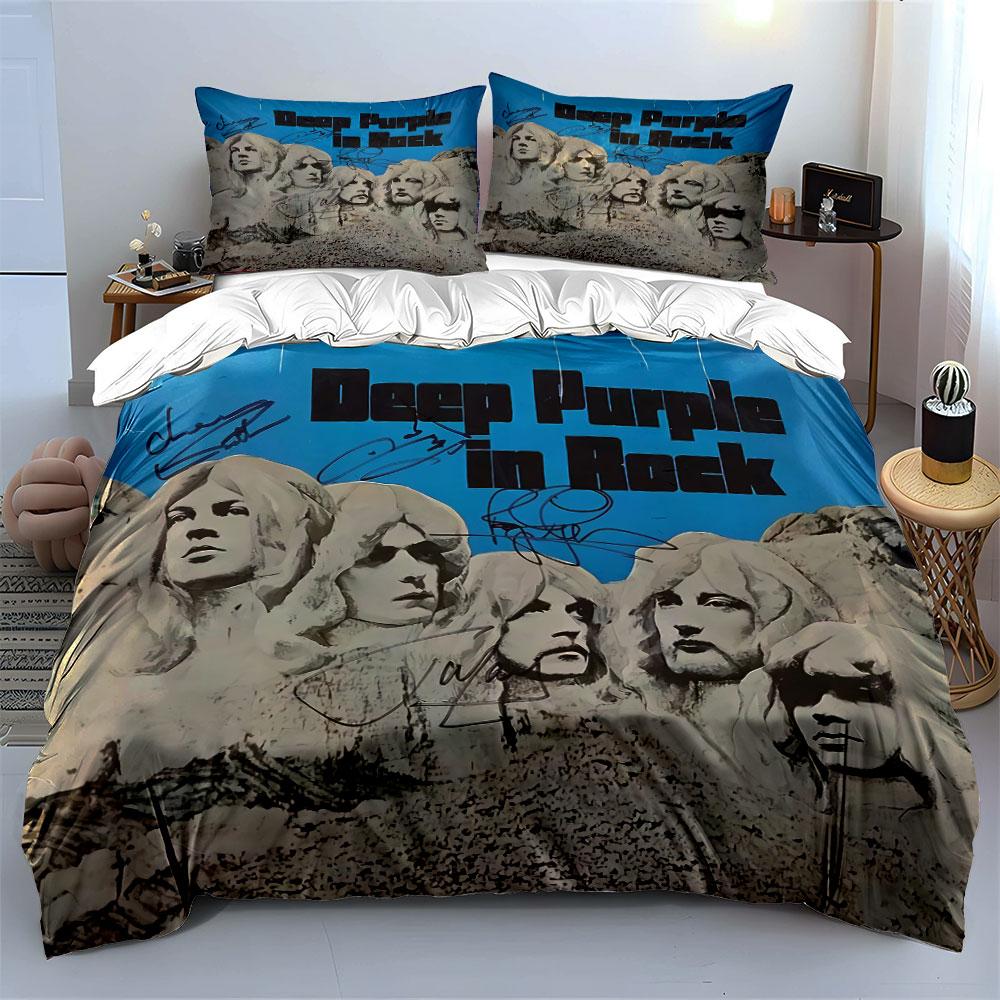Deep Purple In Rock Print Bedding Duvet Cover Set Duvet Cover Pillowcases  (1*Duvet Cover 2*Pillowcases, without duvet insert)