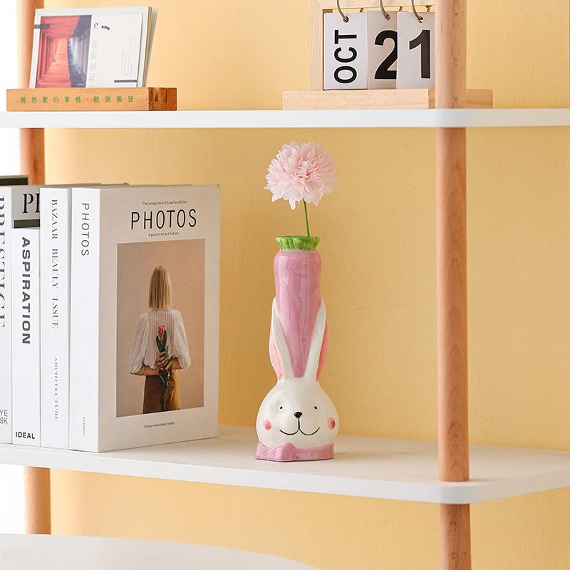 Art Cartoon Rabbit Vase Vase Ornament Living Room Flower Arrangement Desktop Decoration Housewarming Gift Japanese Creativity