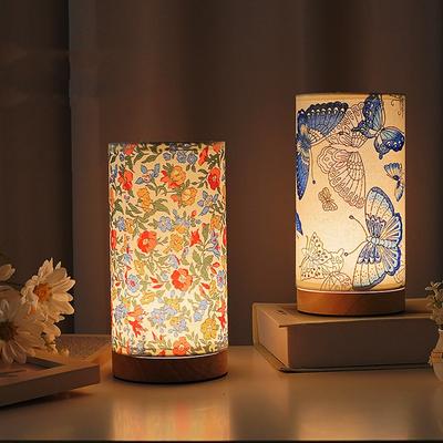 Nordic Bedside Lamp Bedroom Living Room Warm Wood Fabric Led Table Light