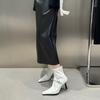 Off-white pointed high-heeled short boots women's 2026 autumn thin-heeled soft leather thin boots