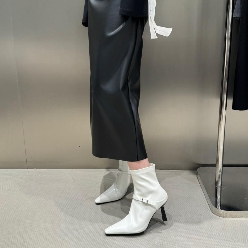 Off-white pointed high-heeled short boots women's 2026 autumn thin-heeled soft leather thin boots