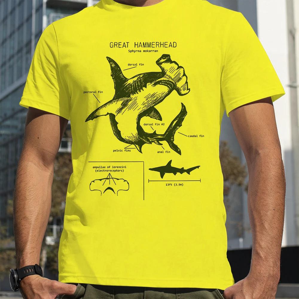 

Hammerhead Anatomy Shark Lover Printed T-shirt Summer Men Street Hip Hop Punk style Loose casual 100% cotton fashion T-shirt 4XL