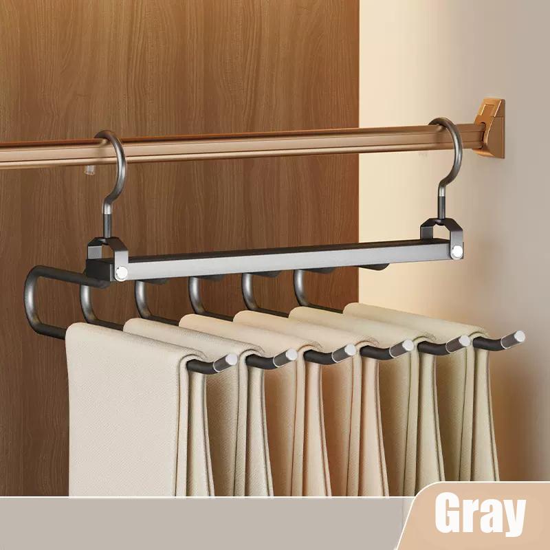 6 In 1 Trouser Hangers Magic Multi Layer Aluminium Alloy Pants Storage Rack 360 Rotatable Foldable Protable Cloth Pants Hangers