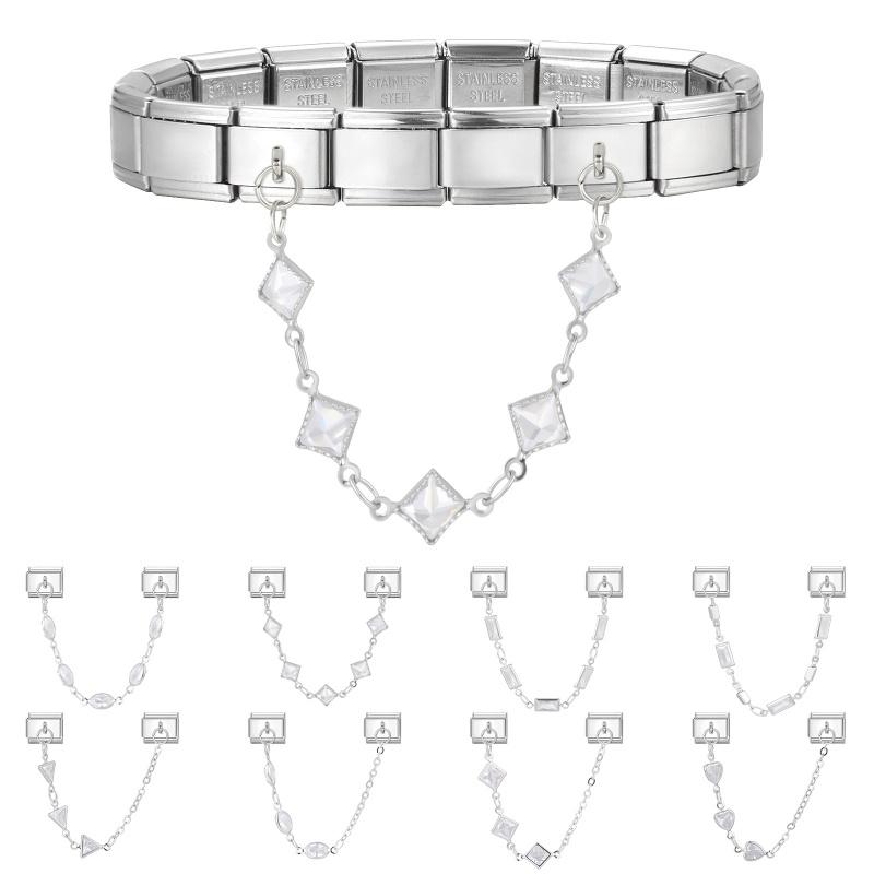 Y2K Delicate Personalized DIY Crystal Chain Tassel Charm Bracelet Heart Star Moon Bow Pendent Bead 9mm Stainless Steel Jewelry