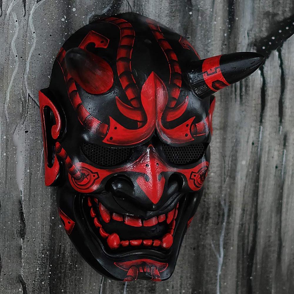 Halloween Red Hannya Ghost Mask with Fangs - Scary Prank Costume Latex Headgear красный