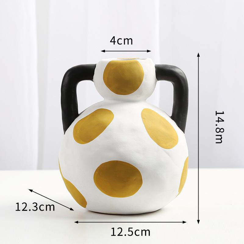 Lovely Painted Ceramic Vase Handle Flower Pots Desk Decoration Flowers Arrangement Porcelain Floral Vases Modern Home Decor